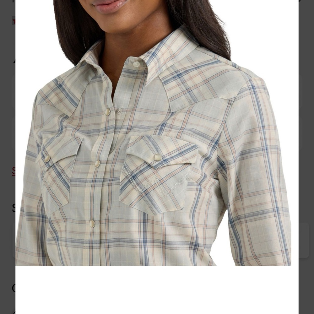Wrangler Women's Plaid Blouse - Cream and Blue